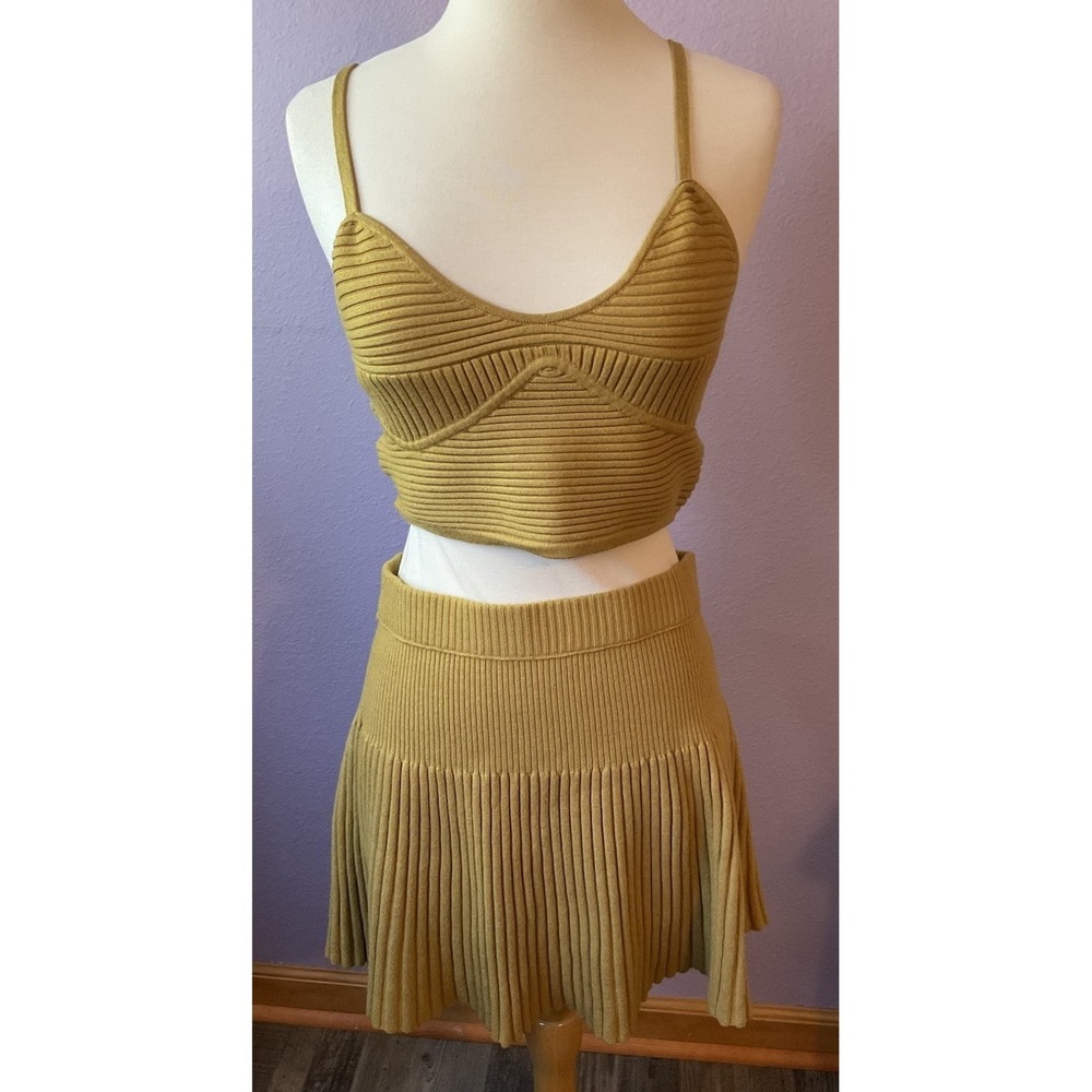 Aerie Mustard Yellow Take Charge Two Piece Tank Corset Top Mini Skirt Size Small